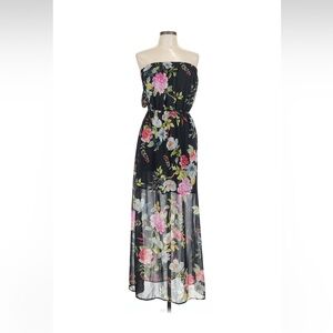 NEW Tags!New York & Co-wide leg Black Floral Strapless Jumpsuit Women Size Large